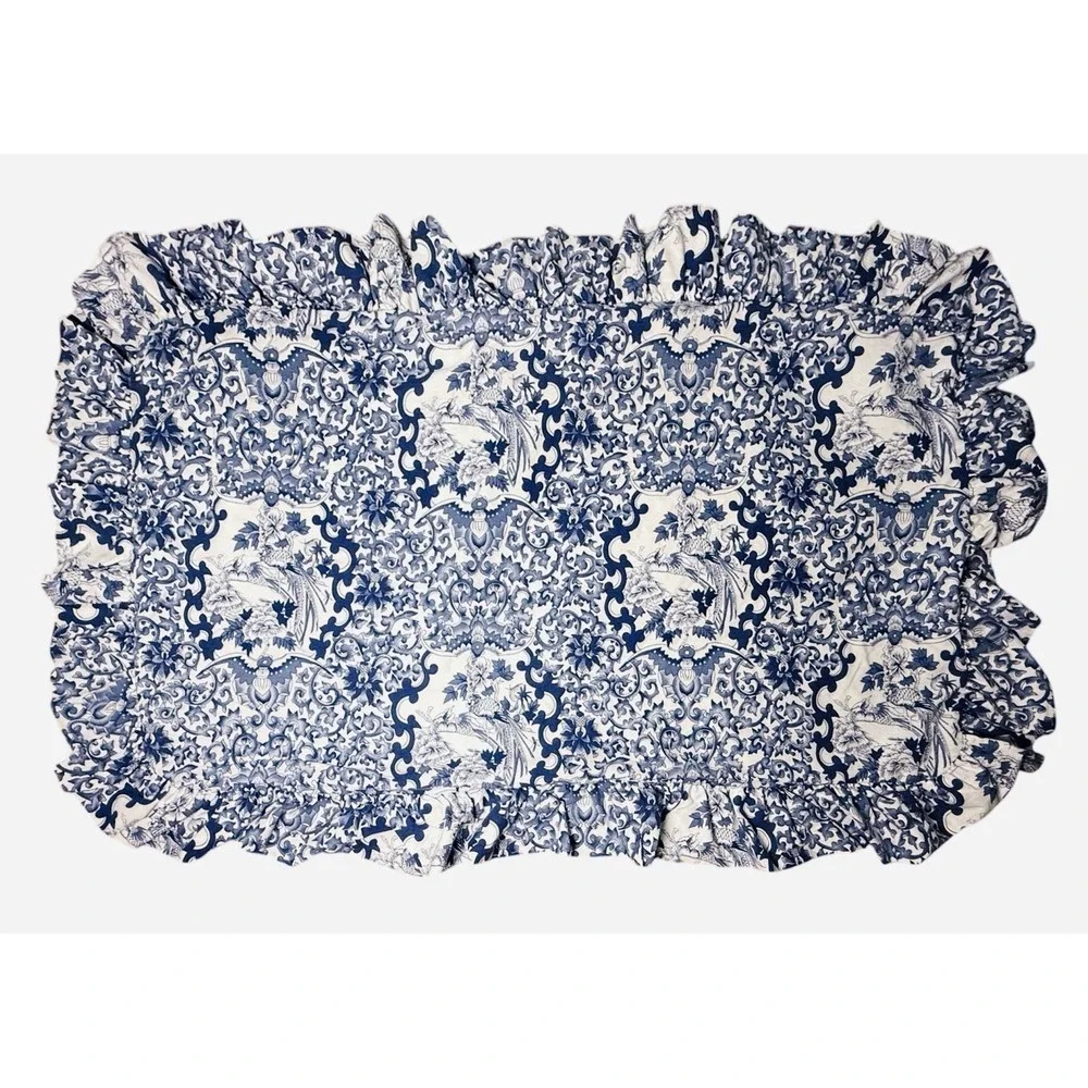 Ralph Lauren Tamarind Sham Ruffle KING SET Blue White‎ Porcelain Chinoiserie
